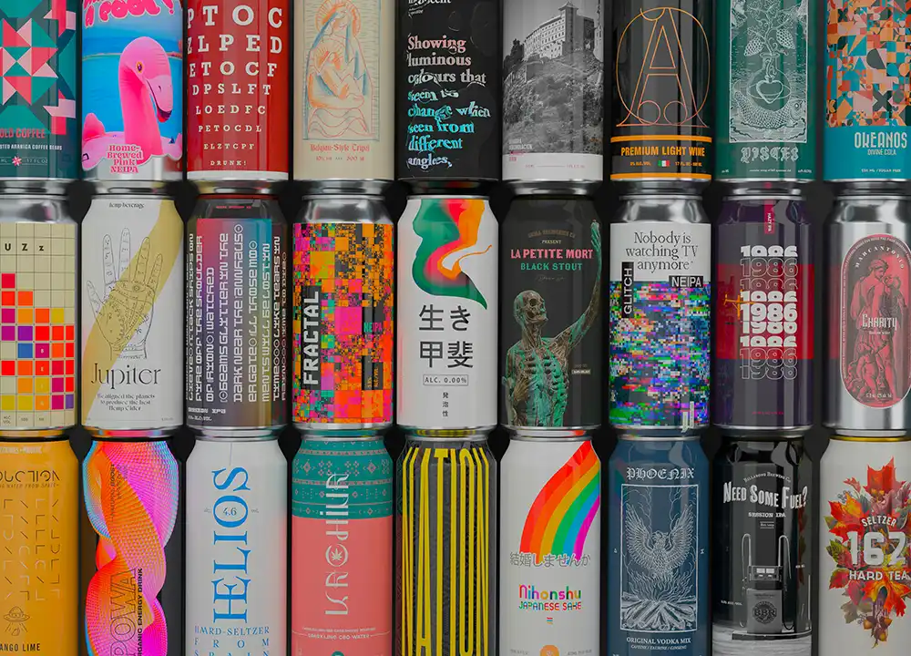 Wall of cans of Australian alcohol