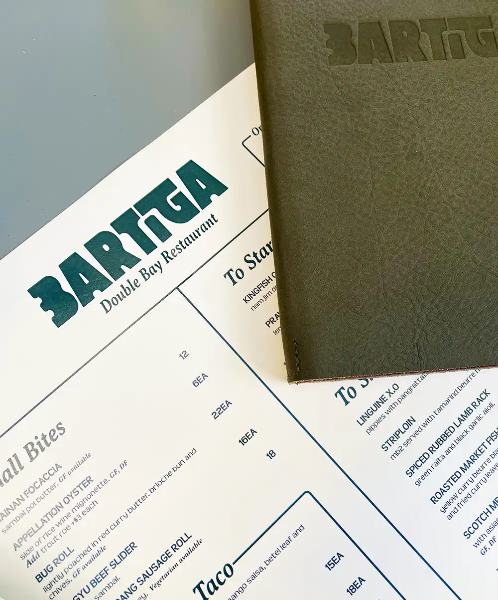 Menu on table at bartiga in double bay
